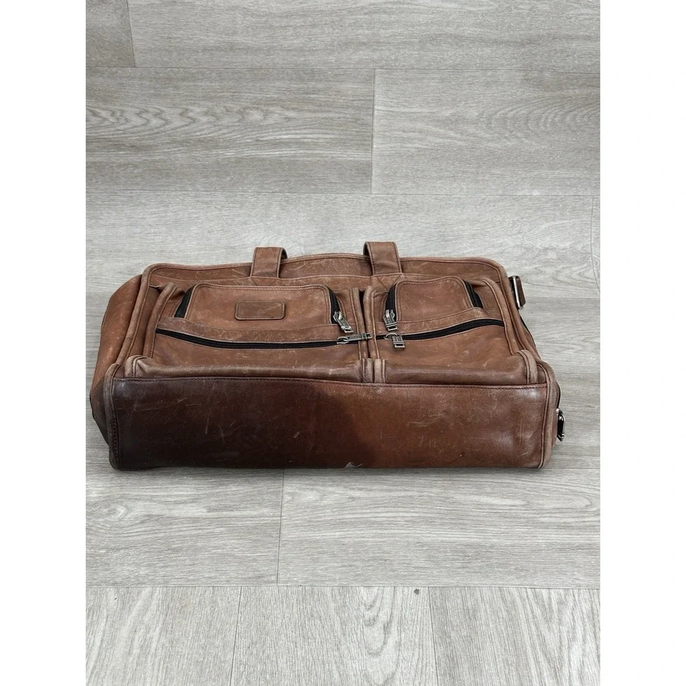 VTG Tumi Alpha Leather Briefcase Brown Expandable NO STRAP Wear Stains